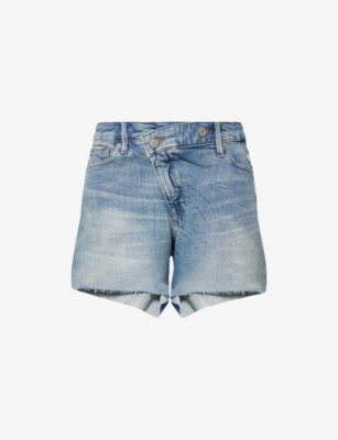 Good American Womens Indigo804 Good Girlfriend Mid-rise Stretch-denim Blend Shorts