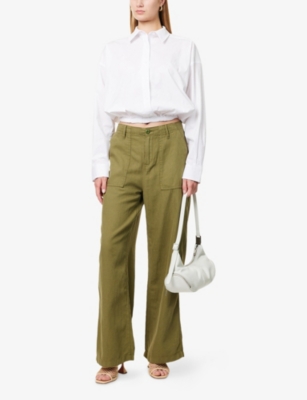 GOOD AMERICAN WOMENS GOOD AMERICAN DRAWSTRING WIDE-LEG COTTON-BLEND TROUSERS 