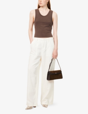GOOD AMERICAN WOMENS GOOD AMERICAN LITE WIDE-LEG MID-RISE COTTON-BLEND TROUSERS 