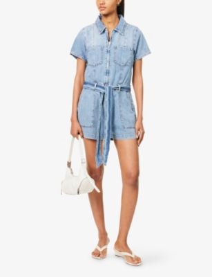 Shop Good American Womens Indigo786 Fit For Success Belted Denim-blend Jumpsuit Xs