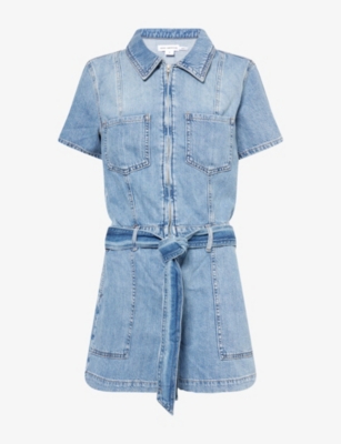 Shop Good American Womens Indigo786 Fit For Success Belted Denim-blend Jumpsuit Xs