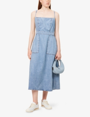 GOOD AMERICAN WOMENS INDIGO794 FIT FOR SUCCESS OPEN-BACK DENIM-BLEND MIDI DRESS XS 