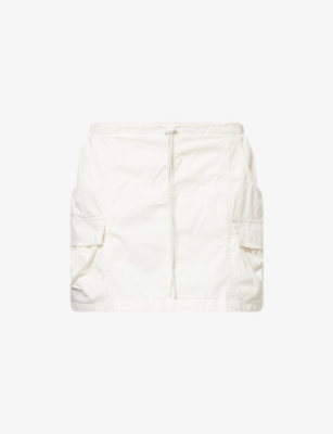 GOOD AMERICAN WOMENS TWILL DRAWSTRING COTTON-POPLIN MINI SKIRT CLOUD WHITE001 