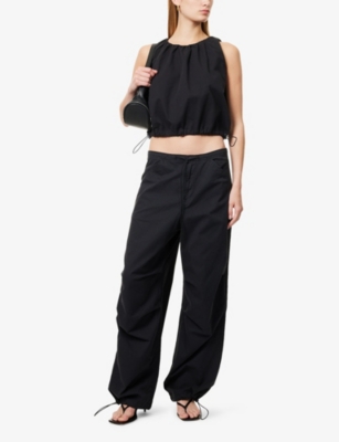 GOOD AMERICAN WOMENS GOOD AMERICAN DRAWSTRING WIDE-LEG COTTON-POPLIN TROUSERS 