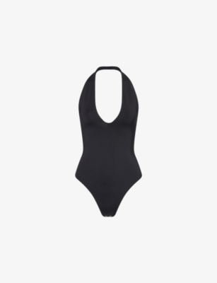 Good American Womens  Scuba Halterneck Stretch-woven Bodysuit