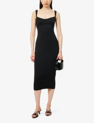 GOOD AMERICAN WOMENS SCUBA ADJUSTABLE-STRAPS STRETCH-WOVEN MIDI DRESS BLACK001 
