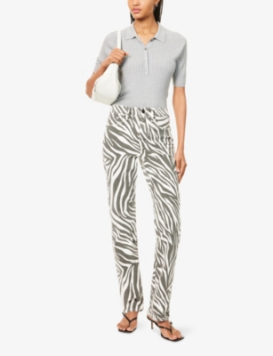 Good American Womens Cloud White Zebra002 Good Icon Straight-leg Stretch-denim Blend Jeans In Black