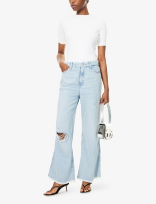 Good American Womens Indigo959 Good Skate Crop Wide-leg Cotton-blend Jeans