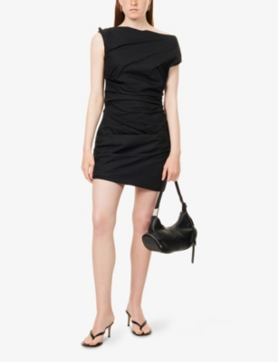 GOOD AMERICAN WOMENS GOOD AMERICAN ASYMMETRIC RUCHED COTTON-POPLIN MINI DRESS 