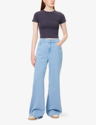 GOOD AMERICAN WOMENS JEANIUS GOOD EASE HIGH-RISE FLARED-LEG DENIM JOGGING BOTTOMS INDIGO586 