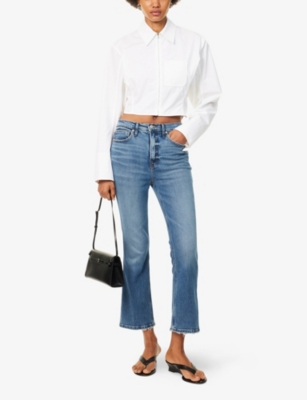 GOOD AMERICAN WOMENS INDIGO1014 GOOD STANDARD KICK FLARED STRETCH-DENIM BLEND JEANS 