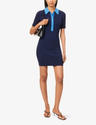GOOD AMERICAN WOMENS GOOD AMERICAN CABLE-KNIT SHORT-SLEEVES KNITTED MINI DRESS 