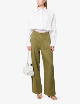 GOOD AMERICAN WOMENS GOOD AMERICAN RELAXED-FIT ELASTICATED-HEM STRETCH-COTTON SHIRT 