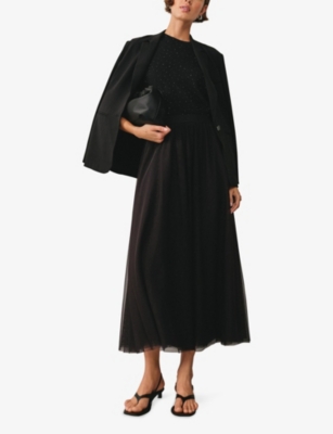 The White Company S Black Flared Tulle Midi Skirt Xs In Black