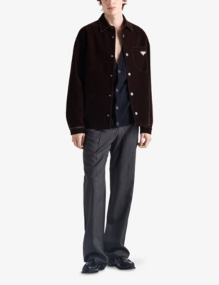 PRADA: Oversized Logo-Plaque Stretch-Cotton Shirt