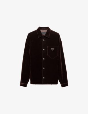 PRADA: Oversized Logo-Plaque Stretch-Cotton Shirt