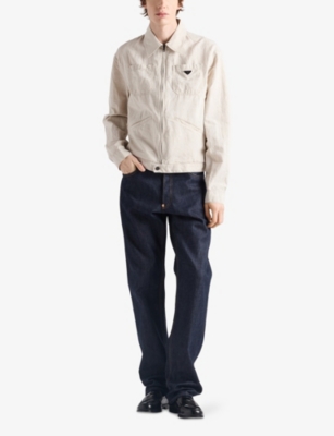 PRADA: Brand-Plaque Washed Cotton and Linen-Blend Jacket