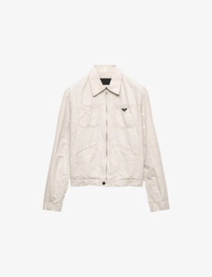 PRADA: Brand-Plaque Washed Cotton and Linen-Blend Jacket
