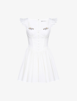 HOUSE OF CB: Sisi Floral-Embroidered Stretch-Cotton Mini Dress