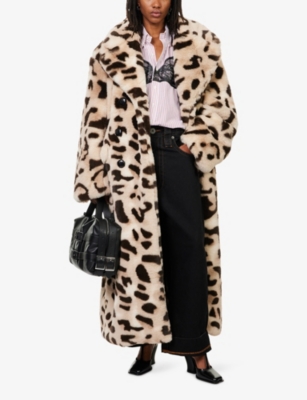 Vaquera Womens Brown Leopard Leopard Double-breasted Faux-fur Coat In Brown
