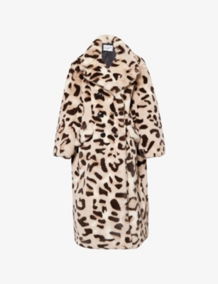 Vaquera Womens Brown Leopard Leopard Double-breasted Faux-fur Coat In Brown