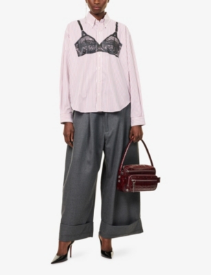 Vaquera Trompe L'oeil Bra Stripe Graphic Button-down Shirt In Pink