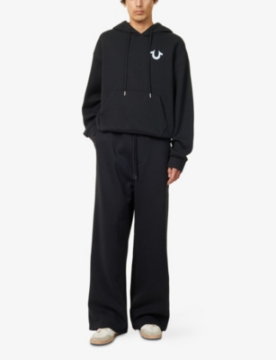 TRUE RELIGION: Logo-Embroidered Wide-Leg Cotton-Blend Jogging Bottoms