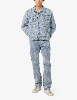 TRUE RELIGION: Distressed Stitch Cotton Denim Jacket