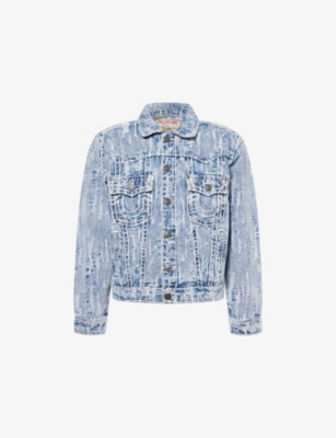 TRUE RELIGION: Distressed Stitch Cotton Denim Jacket