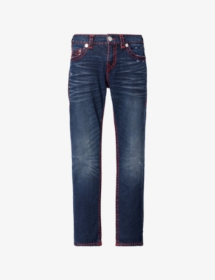 TRUE RELIGION: Rocco Stitched Tapered-Leg Stretch-Denim Jeans