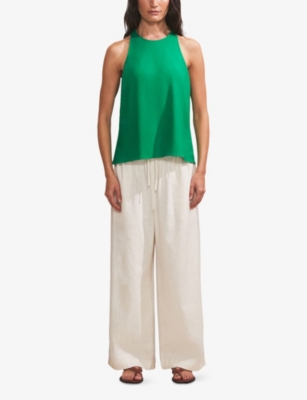 RO&ZO: Halterneck Relaxed-Fit Linen-Blend Top