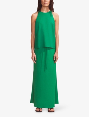 Ro&zo Womens Bias-cut Linen-blend Maxi Skirt Green