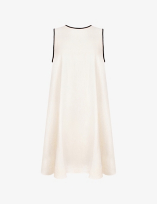 Ro&zo Womens Cream Contrast-piping Round-neck Linen-blend Mini Dress