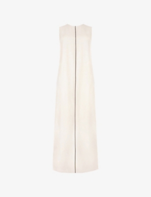 Ro&zo Womens Cream Contrast-piping Round-neck Linen-blend Midi Dress