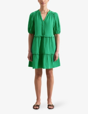 RO&ZO: V-Neck Puff-Sleeved Cotton Mini Dress