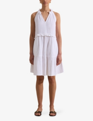 Ro&zo Womens White Sleeveless Ruffle-trim Cotton Mini Dress