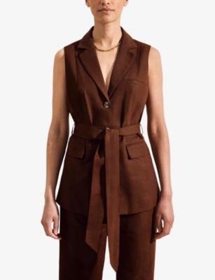 RO&ZO: Tie-Waist Regular-Fit Linen-Blend Waistcoat