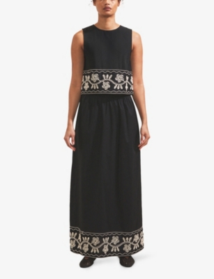 RO&ZO: Embroidered-Panel Round-Neck Stretch-Cotton Shell Top