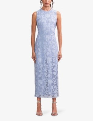RO&ZO: Lace-Embroidered Round-Neck Sleeveless Woven Midi Dress