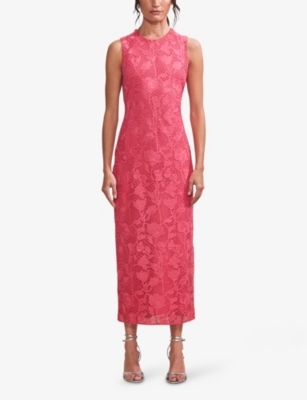 Ro&zo Womens Lace-embroidered Round-neck Sleeveless Woven Midi Dress Pink In Pink