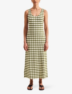Ro&zo Womens  Diamond-pattern Sleeveless Knitted Maxi Dress