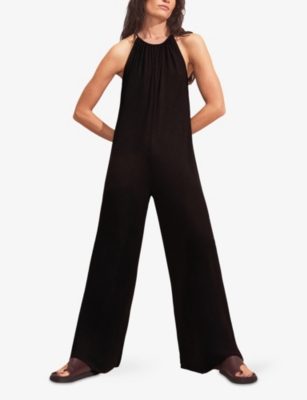 Ro&zo Womens Halterneck Wide-leg Stretch-jersey Jumpsuit Black