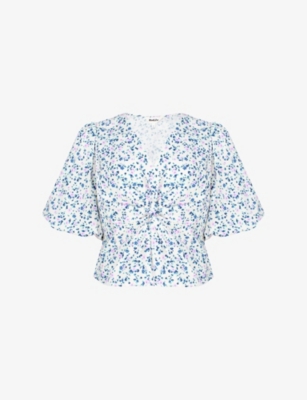 Ro&zo Womens Ivory Ditsy-print Twist-front Cotton Blouse