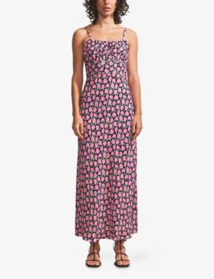 Ro&zo Womens Pink Floral-print Sleeveless Woven Midi Dress