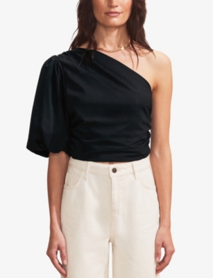 RO&ZO: One-Shoulder Cropped Cotton-Poplin Top