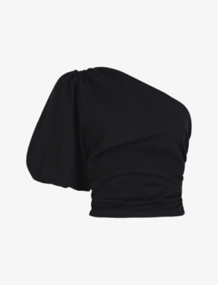 RO&ZO: One-Shoulder Cropped Cotton-Poplin Top