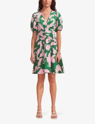 Ro&zo Womens  Abstract-pattern Puff-sleeved Cotton Mini Dress