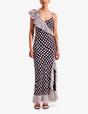 Ro&zo Womens Mono Celeste Polka Dot-pattern Woven Maxi Dress
