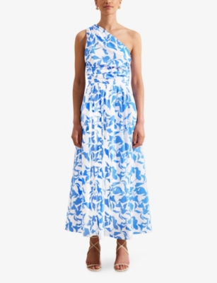 Ro&zo Womens Blue Aubrey Leaf-print Cotton Maxi Dress In Blue