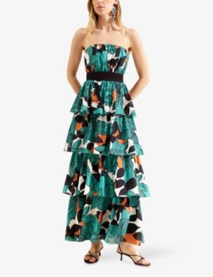 RO&ZO: Claudia Leaf-Print Cotton Maxi Dress
